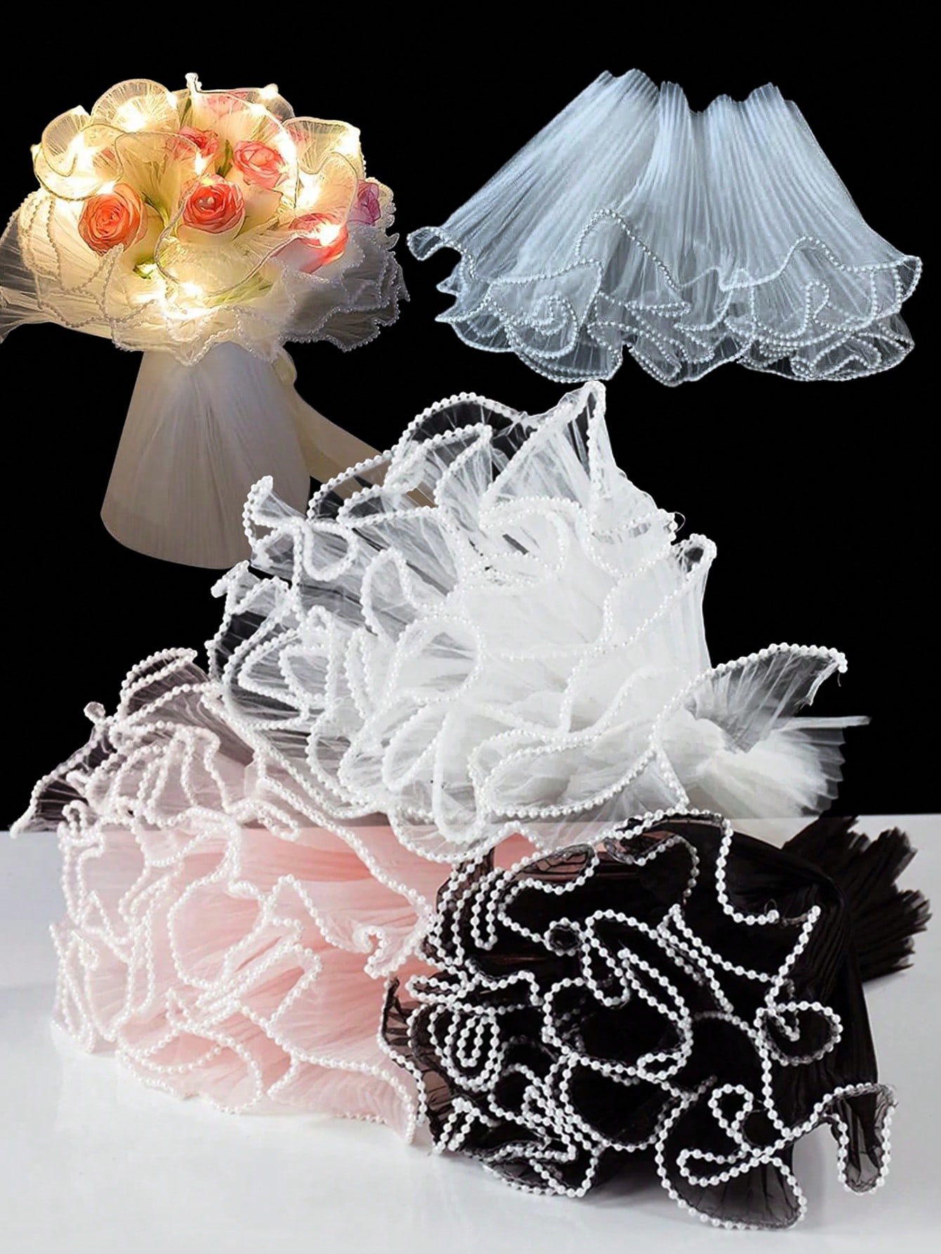 Anda Florist Supply - 4 yards faux parelrand bloemverpakkingsnetpapier, boeketverpakkingspapier