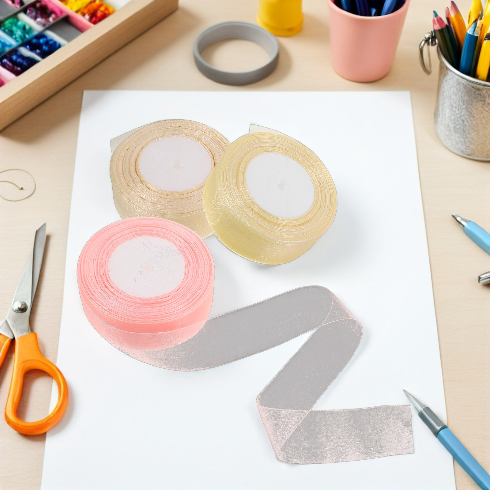 3 rollen pure organzalint, elk - Ribbon Organza Roll recensie en prijs